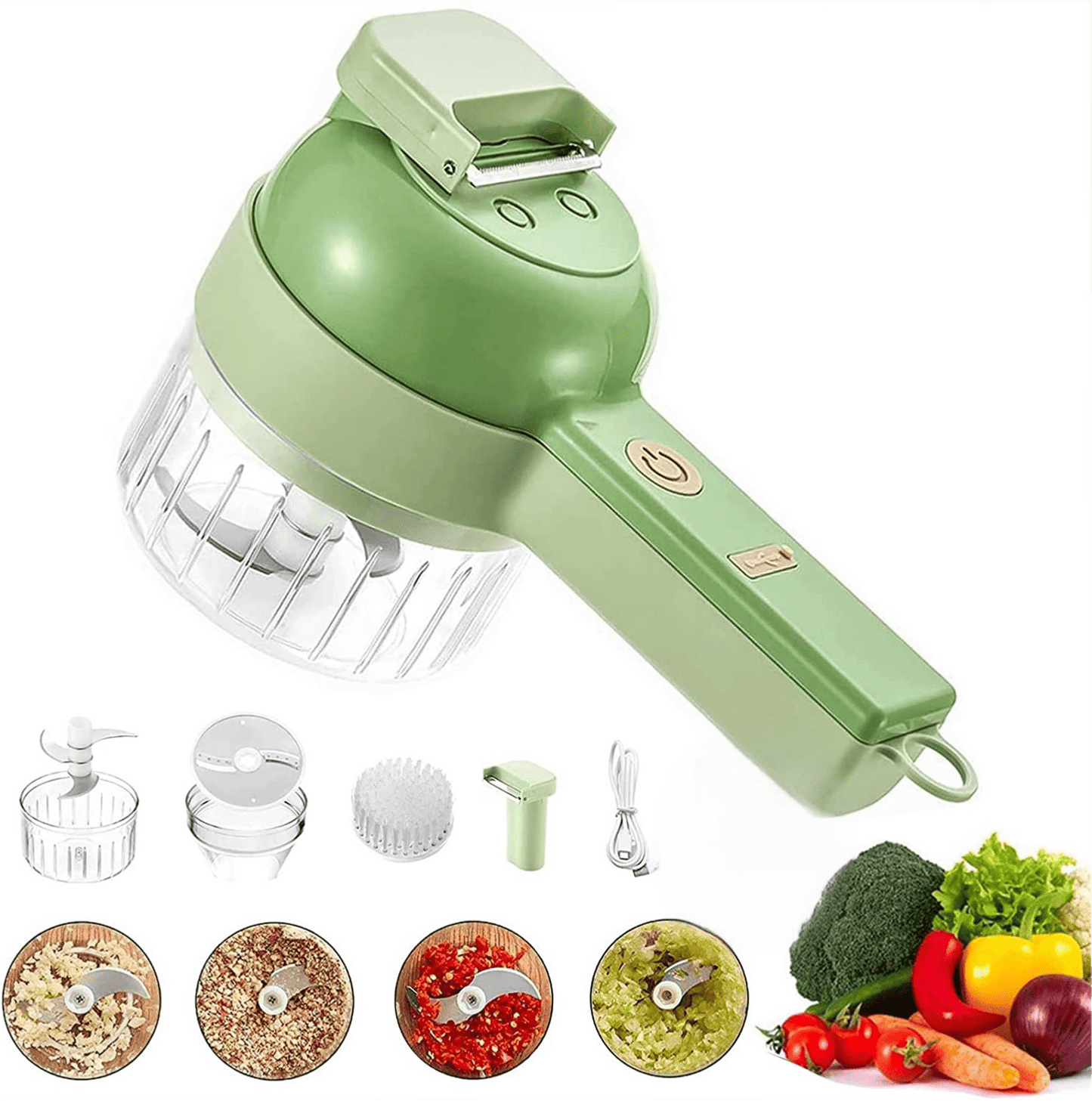 ⭐Cortador / Triturador De Vegetales Eléctrico, Multifuncional 4 en 1🛒